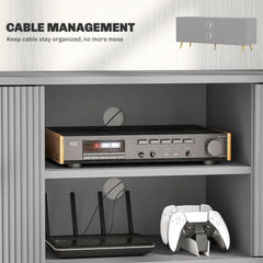 TV Stand with Storage for 55 Inch TV, Modern TV Cabinet with 2 Open Shelves and 2 Cabinets for Living Room, Black