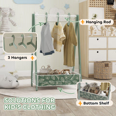 Kids Clothing Rack with Storage Shelf, Hangers, for Nursery Room, Living Room, Playroom, Green