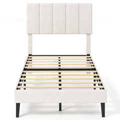 Twin Upholstered Platform Bed with 3 Height Adjustable Vertical Channel Headboard