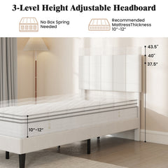 Twin Upholstered Platform Bed with 3 Height Adjustable Vertical Channel Headboard