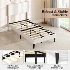 Twin Upholstered Platform Bed with 3 Height Adjustable Vertical Channel Headboard