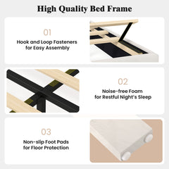 Twin Upholstered Platform Bed with 3 Height Adjustable Vertical Channel Headboard