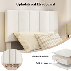 Twin Upholstered Platform Bed with 3 Height Adjustable Vertical Channel Headboard