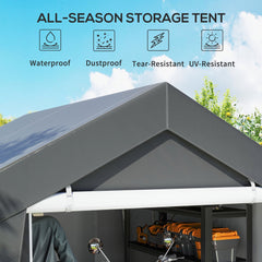 7' x 12' Outdoor Storage Shed Portable Garage with Roll-up Door for Motorcycle, Bike, Garden Tools, Beige