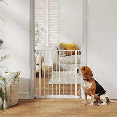 30"- 45" Easy Install Pet Gate w/ Door & Double Locking System, Extra Wide Dog Gate for Stairs, Hallways, White