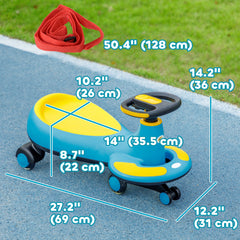 Kids Wiggle Car w/ Parent Traction Rope, Music, Light, Blue