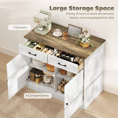 Kitchen Island with Sitting Space, Sideboard Cabinet with 2 Drawers and 2 Adjustable Shelves for Dining Room, White