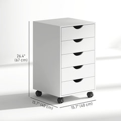 File Cabinet with 5 Drawer Wheels, 15.7" x 15.7" x 26.4", Black