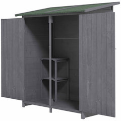 Garden Storage Shed Asphalt Roof Wooden Timber Double Door Utility Storage House with Shelf, Green and Grey