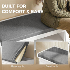 2 in 1 Coat Rack Shoe Bench Set with 6 Hooks and Shoe Storage Bench, White and Grey