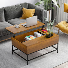 Lift Top Coffee Table with Hidden Storage Compartment Lift Tabletop Center Table for Living Room, Rustic Brown