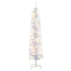 6ft Tall Prelit Pencil Artificial Christmas Tree, Holiday Décor with 395 Realistic Branches, 100 LED Lights, Foldable Metal Base, White