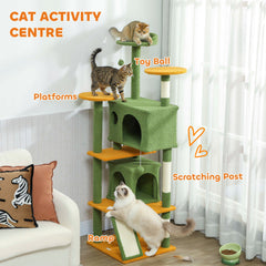 54" Cat Tree, Multi-Level Cat Tower with Scratching Posts, Cat Condos, Bed, Platforms, Ramp, Toy Ball, Beige