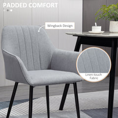 Dining Chairs Set of 2, Linen Upholstery Accent Chair with Back, Armrest, Metal Legs, Dark Grey