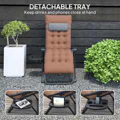 Padded Folding Recliner Chair, Patio Lounger with Cupholder, Adjustable Backrest, Removable Cushion, Black