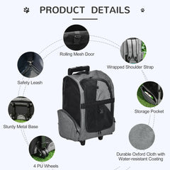 2-IN-1 Pet Luggage Box Backpack Carrier Cats Dogs w/ Handle, Rolling Wheel Grey
