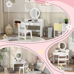 Kids Vanity Set, Children Makeup Table with Mirror, Stool and Storage Drawers, for Ages 3-8, Pink