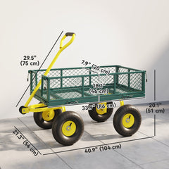 Garden Cart, Utility Wagon Cart with Removable Sides, Convert into Flatbed, 10" Wheels, 180° Rotating Handle, Green