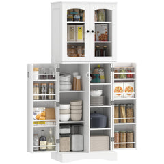 64" Tall Kitchen Pantry Cabinet, Kitchen Cabinet with Soft-Close Acrylic Doors, 10 Shelves, 8 Door Racks, White