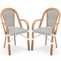 Hand-Woven PE Wicker Outdoor French Bistro Chairs Set of 2-White