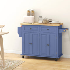 Kitchen Island with Storage, Rolling Trolley Cart with Rubber Wood Top, Spice Rack, Towel Rack, Brown Oak