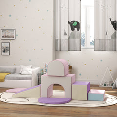 7 Piece Indoor Soft Play for Toddlers Climb and Crawl - Pink/ Purple