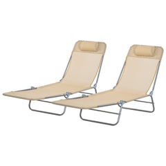 Folding Outdoor Lounge Chair Set of 2, Reclining Tanning Chair with 5-Position Adjustable Backrest, Black