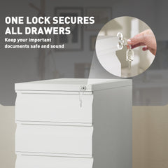 3 Drawer Filing Cabinet with Lock, Steel Office Storage Cabinet with Hanging Bar for A4, Legal, Letter Files, Black