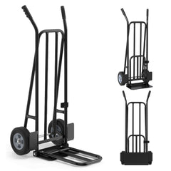 Heavy Duty Hand Truck Dolly with Dual Foldable Nose Plates-Black