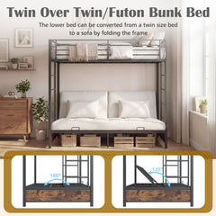 Heavy Duty Metal Bunk Bed Frame with Headboard and Footboard-Rustic Brown