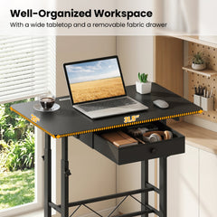 Height Adjustable Laptop Desk with Fabric Drawer Tablet Holder and Lockable Wheels-Black