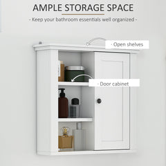 Bathroom Wall Cabinet, Wall Mounted Medicine Cabinet with 3 Open Shelves and Storage Cupboard for Laundry Room, White