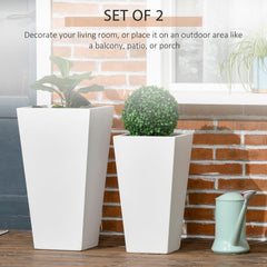 Set of 2 Tall Planters with Drainage Holes, 22" / 18" Outdoor Flower Pots for Patio, Yard, Garden, Black