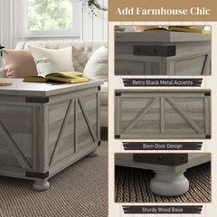 Farmhouse Coffee Table, Square Center Table with Flip-top Lids, Hidden Storage Compartment and Wooden Legs, Oak