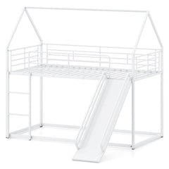 House-shaped Metal Twin Over Twin Low Bunk Bed-White