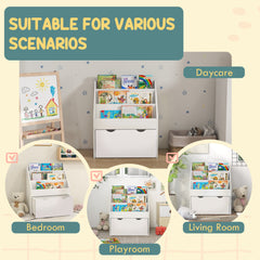 Kids Bookshelf with 3 Tier Display Shelves, Drawer for Nursery, Grey
