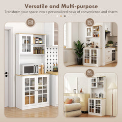 Kitchen Buffet with Hutch, Storage Pantry with 3 Cabinets, 2 Open Shelves and Large Countertop, Black