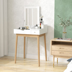Makeup Vanity Table with Flip-up Mirror, Modern Dressing Table with 2 Drawers for Bedroom, White