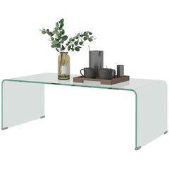 Glass Coffee Table, Clear Coffee Table for Living Room, Modern Rectangle Center Table with Safe Rounded Edges