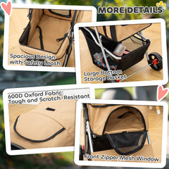 Cat Dog Stroller, One-click Foldable Pet Stroller w/Cup Holder, 4 Wheels Travel Carrier w/Brakes, 360° Swiveling Front Wheels, Storage Basket, for XS/Small Dogs Cats, Black