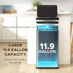12 Gallon (45 L) Sensor Can, Automatic Garbage Can with Soft-Close Lid, Fingerprint-Proof Stainless Steel, Matte Black