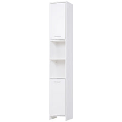 Tall Bathroom Vanities, Narrow Bathroom Cabinets with 2 Doors, Open Compartment and Adjustable Shelves, White