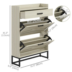 Slim Shoe Storage with 2 Flip Drawers and Adjustable Shelves Shoe Cabinet Organizer for 12 Pair, Rustic Brown