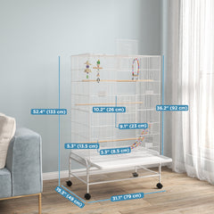 52" Bird Cage with Rolling Stand, Toys, for Budgies Canaries Black
