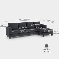L Shaped Couch, L Shape Sofa with Chaise Lounge and Spring Cushion for Living Room, Bedroom, Beige