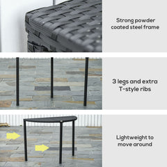 Half Round Side Table, PE Rattan Coffee Table with Metal Frame for Patio, Garden, Balcony, Black