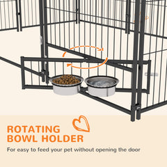 4.6' x 4.6' x 5' Outdoor Dog Kennel with Canopy, Rotating Bowls, Coffee