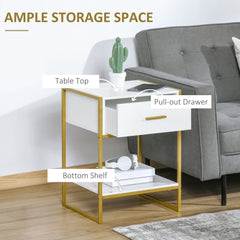 Nightstand Set of 2, Modern Bedside Table with Drawer and Shelf, Bedside Cabinets for Bedroom, White