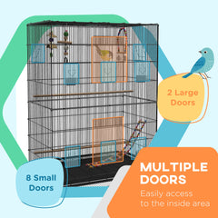 63" Bird Cage w/ Open Top for Budgies, Cockatiels, Lovebirds Finches, Stand, Toys, Removable Tray, Storage Shelf