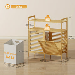 Tilt Out Laundry Hamper, Bamboo Laundry Cabinet with 2 Removable Baskets and 2-Tier Shelves for Laundry Room, Natural